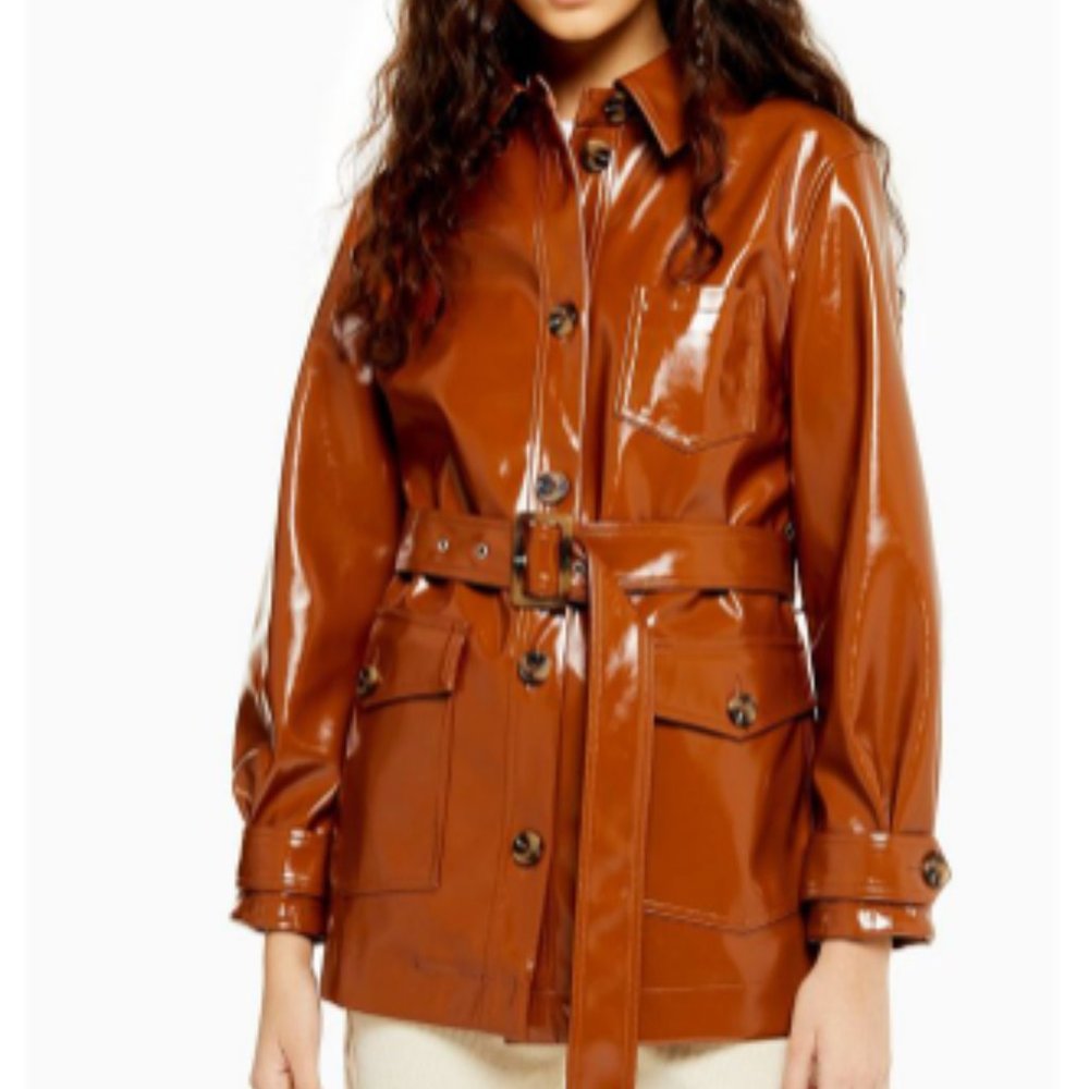 ⭐️TOPSHOP Chicago Brown Belted Vinyl Coat